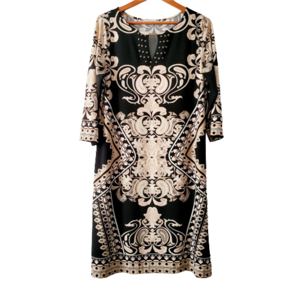 Maria Gabrielle Women's Plus Size Keyhole Neck Printed Tunic Short Dress Size 1X - Picture 3 of 12